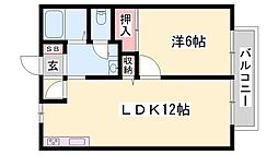 サンライフ森の西B 1LDKの間取図画像