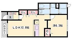 シンヴィオシスC 1LDKの間取図画像