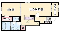 スピカ 1階1LDKの間取り