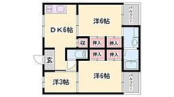 ビレッジハウス書写台4号棟 3DKの間取図画像