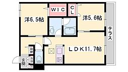 シャーメゾン城北伊伝居 2LDKの間取図画像