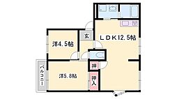 ネオハイツロッキーA棟 2LDKの間取図画像