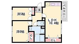 アリエンデ加茂 2LDKの間取図画像
