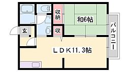 パルボナールA棟 1LDKの間取図画像