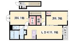 フクダ パーク サイドI 1LDKの間取図画像