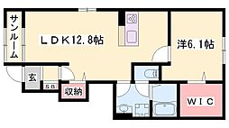 パインヌーボー西脇2 1LDKの間取図画像