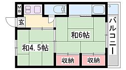 ビレッジハウス今在家2号棟 2Kの間取図画像