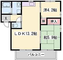 ディアス花北A棟 2LDKの間取図画像