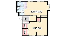 サンハイツB棟 1LDKの間取図画像