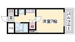 イスズベル八代 1Kの間取図画像
