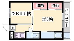 ビレッジハウス今在家2号棟 1DKの間取図画像