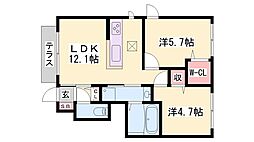 パークフロントエム 2LDKの間取図画像