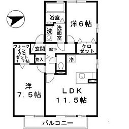セジュール砥堀B 2LDKの間取図画像