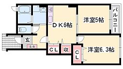 M.フルーレ 2DKの間取図画像