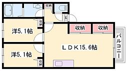ソレイユほりどめ 2LDKの間取図画像