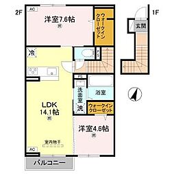 プラウディア滝野 2LDKの間取図画像