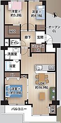 エバーグリーン上本町 3LDKの間取図画像