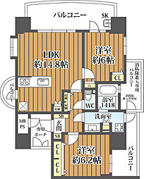 ライオンズマンション中津 2LDKの間取図画像