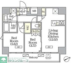ジオエント町屋 9階2LDKの間取り