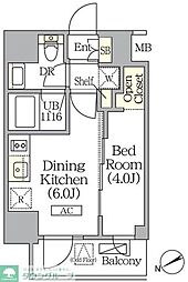 ジオエント町屋 5階1DKの間取り