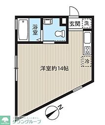 レピュア南千住レジデンスII 2階ワンルームの間取り