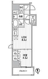 シーズンフラッツ新御徒町 1階1LDKの間取り