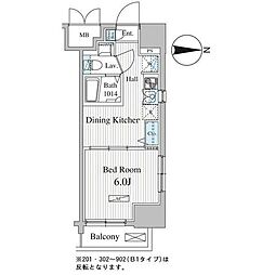 Totsu Residence Kaminarimon 3階1DKの間取り