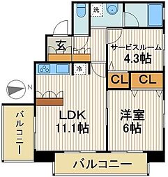 パークキューブ浅草田原町 6階1SLDKの間取り