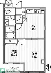 LUNIQ町屋 1階2DKの間取り