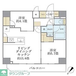 アジールコート町屋 6階2LDKの間取り