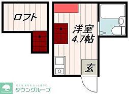 京成本線 京成小岩駅 徒歩2分の賃貸アパート 2階ワンルームの間取り