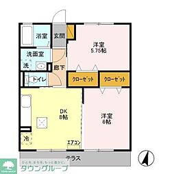 アルタイル 1階2DKの間取り