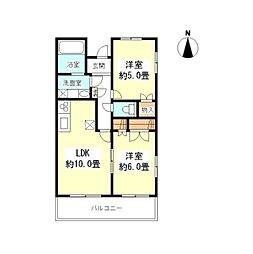 リオンドール 1階2LDKの間取り