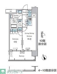 パークアクシス浅草・田原町 9階1LDKの間取り