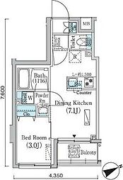 PrimeBliss蔵前 1LDKの間取図画像