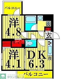 アイルグランデ向島 2DKの間取図画像