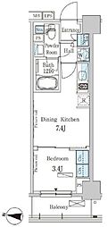 パークアクシス木場キャナルウエスト 1DKの間取図画像