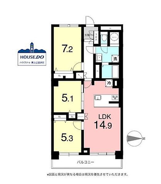 専有面積73.71m2、3LDKのお部屋です。高層階8階住戸で眺望良好！