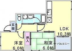 ウィステリア明石 6階2LDKの間取り