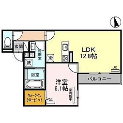 グランディール・ロジェ 2階1LDKの間取り