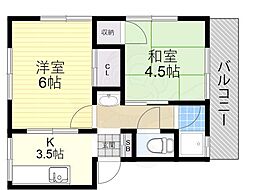 中野マンション 3階2Kの間取り