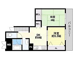 サンハイツ北花田2 4階2DKの間取り