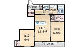 リヴィエール 2LDKの間取図画像