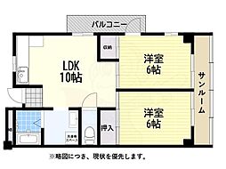 サンハイツ北花田 2LDKの間取図画像