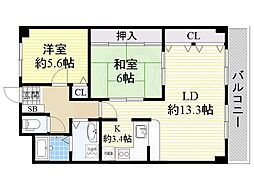 サザンコートなかもず 2LDKの間取図画像