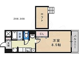 オクト白鷺 1Kの間取図画像