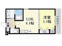 フジパレス遠里小野5番館 1Kの間取図画像