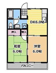 メルベーユ 1階2DKの間取り