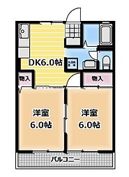 ジュネス平和台 2DKの間取図画像