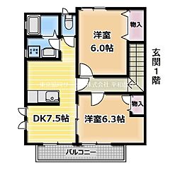 リュエル光が丘1 2DKの間取図画像